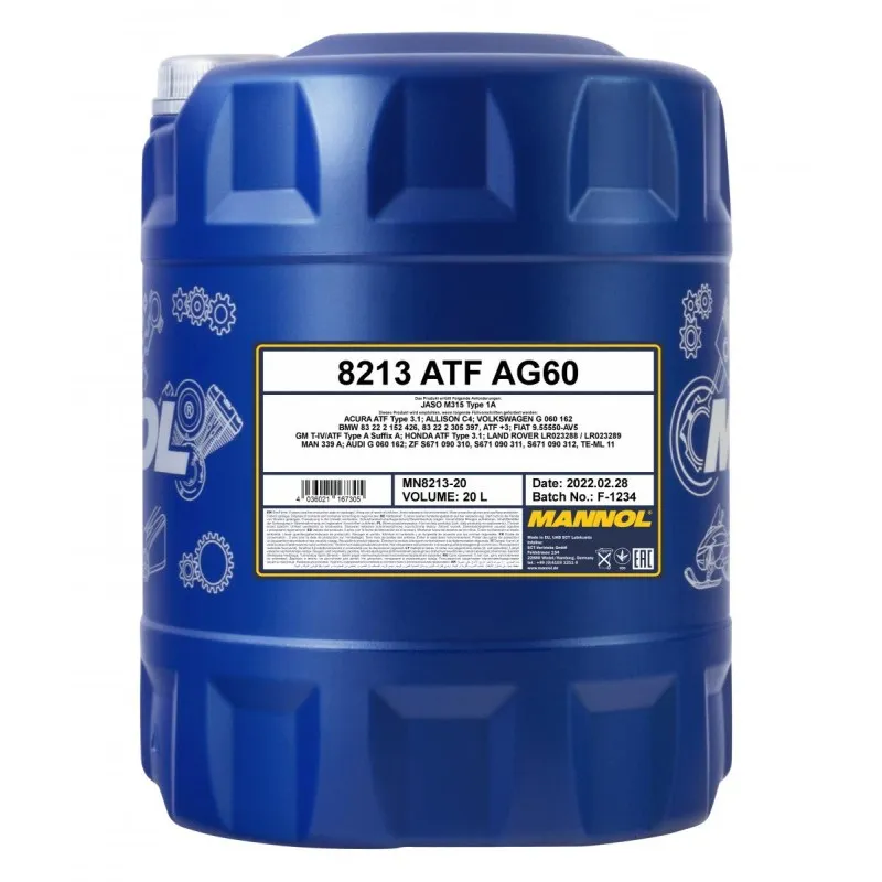 Синтетикалық трансмиссия сұйықтығы 8213 MANNOL ATF AG60 20 л